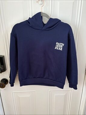 (5/$20) Kids (11 Youth) Faith Over Fear Navy Graphic Hoodie